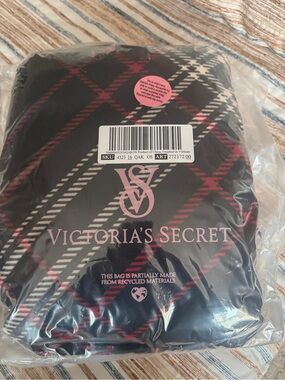 Victoria's Secret Black and Pink Plaid Throw Blanket
